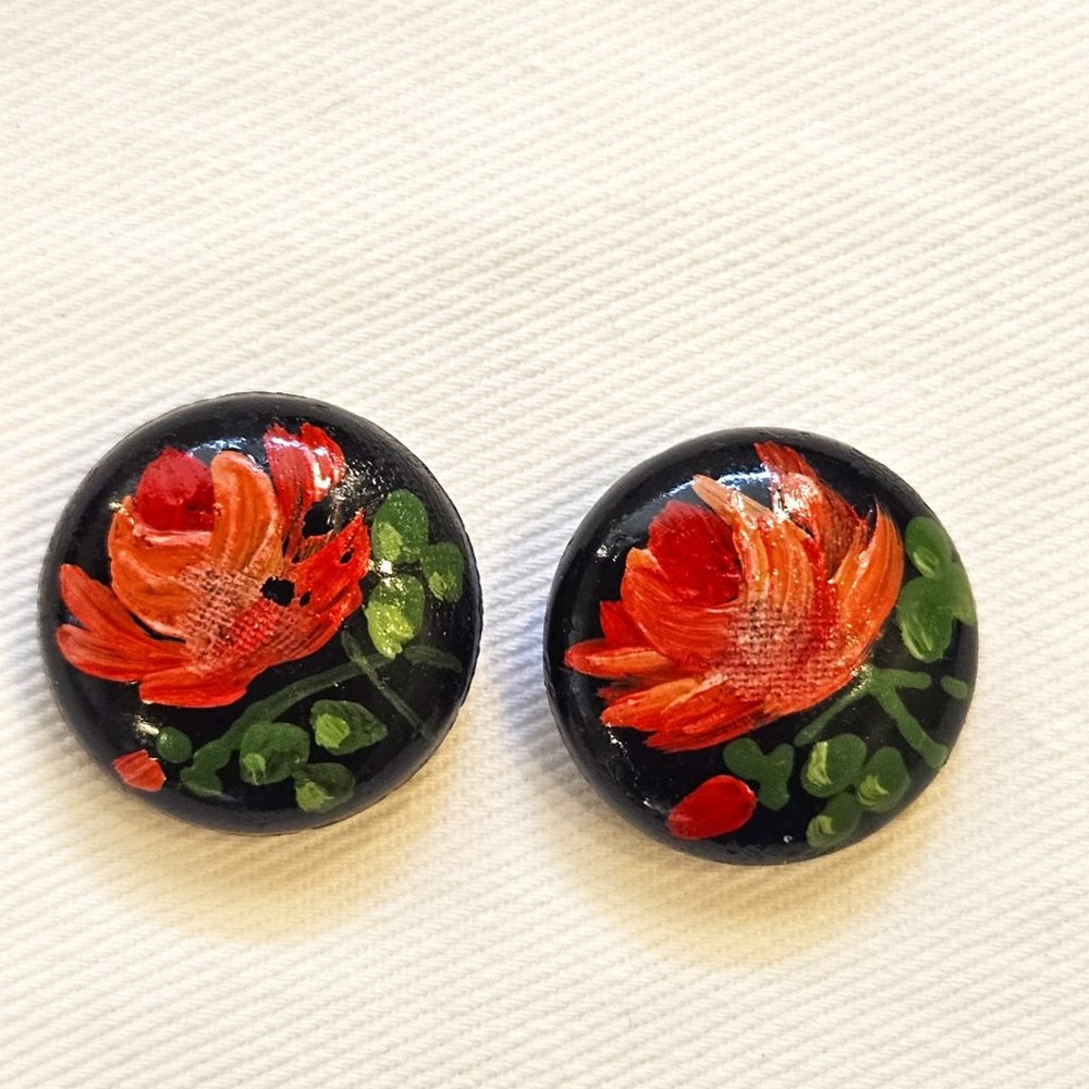 Two Vintage Hand Painted Buttons